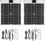 xinyee 15W*2 5V/12V Solar Panel Car Battery Charger with USB DC Chain Output Ports Portable Waterproof Power Trickle Battery Charger & Maintainer for Car Boat Automotive RV Phones, Laptop Sports Camer