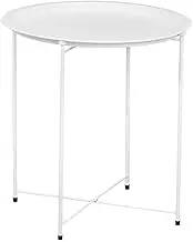 Side Table, Thin Leg Iron Garden Table, Small Round Table, Tray Table, Patio Tables, Corner Table for Living Room Bedroom, 47 * 47 * 50 cm, (White)