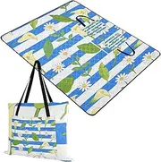 Yoogain Picnic Accessories Waterproof Party Beach Blankets Waterproof Sandproof for Ground Couples Gift Blue White Striped Calla Lily Daisy Flower 60x80in