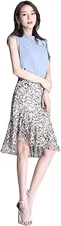 [ERTYUIO] Short Skirt and Top Floral Chiffon Fishtail Half-Length Skirt Women's High-Waist A-Line Short Skirt