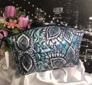 Vera Bradley Grand Travel Laminated Cosmetic Bag BLUE ISLAND MEDALLION NWT RV$49