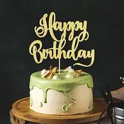 happy birthday Cake Topper, Happy Birthday Cake Bunting Decor,Birthday Party Decoration Supplies，Photo Booth Props (Gold)