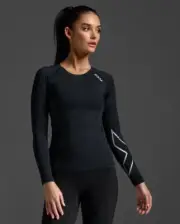 2XU Core Womens Compression Long Sleeve Top – Black/Silver GREAT BARGAIN |