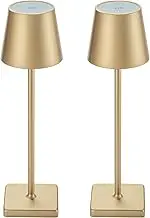 kelary 2 Pack Rechargeable Cordless Table Lamps, 5200mAh Battery Touch Table Light, Aluminum Shell Stepless Dimmable Portable LED Desk Lamp for Dinner/Restaurant/Outdoor Gold