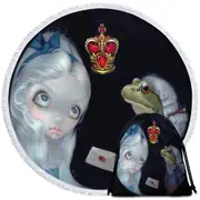 Alice and the Frog Footman Round Beach Towel
