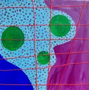 Mixed media original art acrylic and string painting 12 x 12"