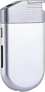 Windproof Torch Lighter, Single Jet Flame, Metal Construction, Adjustable Flame, Refillable (1, Silver)