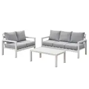 Coogee 3+2 Seater White Aluminium Sofa Lounge Set - Light Grey Cushion