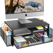 Desk Organizer and Accessories, 2-Tier Computer Monitor Stand with Drawer and...