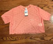 Nike Air Printed Mesh Crop Top Womens Medium Pink DV8245-611 Lettuce Edge NWT