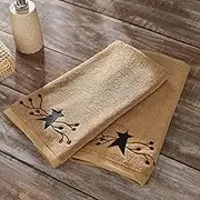 VHC Brands Cotton Hand Towels Set of 2 Bathroom Hand Towel Embroidered Bath Kitchen Pip Vinestar Collection Rectangle 16x26 Primitive Star Natural