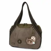New Chala Bowling Zip Tote Large Bag Pleather Stone Grey Gray Coin Purse OTTER