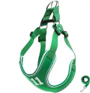 KCUCOP Step In Dog Harness Leash No Choke Fits 16.6-30.5 lbs Padded Green NEW