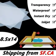 100 sheets，8.5 x 14，Waterproof Silk Screen Printing Transparency Inkjet Film