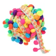 5.5Yards Embroidered Pompoms Trim Ribbon, Pom Poms Trim Ribbon, Multicolor