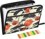 Document File Folder Expanding 13 Pockets A4 Letter Size with Zipper Closure for Business Blue Red-Crowned Crane Flower Leaf organizador
