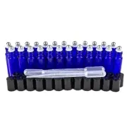 24 Glass Cobalt Blue Essential Oils Roller Bottles Refillable 10 ml Roll On P...