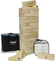 Juegoal 54 Pieces Giant Tumble Tower Blocks Game Giant Toppling Tower Wood Stacking Game with 1 Dice Set Canvas Bag for Adult, Kids, Family