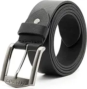 [Woodland Leathers] Black Genuine Leather Belt for Men Smart Casual Jeans Belt, Full Grain Leather Belt Men