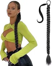 Braided Ponytail Extension with Hair Tie 36 Inch Braid Ponytail Extension Straight Wrap Around Hair Extensions Ponytail Long Braided Ponytail for Women Daily Wear (1B#)