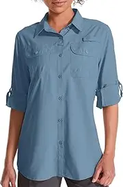 [liyiyiyia] Women's UPF 50 Sun Protection Safari Clothes Long Sleeve Quick Dry Shirts for Hiking Beach Fishing Sailing
