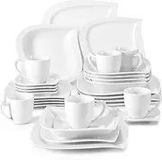 [MALACASA] Dinnerware Sets, 30 Piece Ivory White Plates and Bowls Sets for 6, Porcelain Dishes Set with Dinner Plate Set, Cup and Saucer, Kitchen Dinner Dining Ware Set, Microwave Safe, Series Elvira
