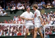 John McEnroe USA congratulates Stefan Edberg of Sweden after Edber- Old Photo