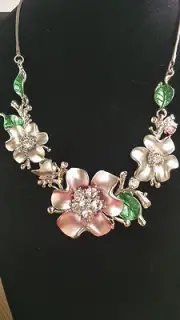Fashion Sweet Flowers Diamond Necklace Floral Bib Statement Necklace