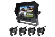 Elinz 7" Quad Screen Waterproof Monitor HD 12V/24V Reversing CCD Camera Mining Vehicle Truck Caravan Boat with 4 Camera and 4x 10M Cable