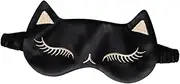 MOLUCKFU Silk Sleep Mask for Women Cooling Eye Mask Cat Print Black for Home Travel