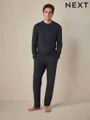 Charcoal Grey Modal Blend Long Sleeve Pyjama Set (E22799) | $32