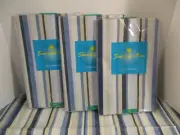 NIP ELRENE Blue Brown Striped Party Vinyl Wipe Off Tablecloth~Oval~Oblong-Round