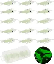 OriGlam 15pcs Soft Luminous Shrimp Fishing Lures, Realistic Glow Shrimp Baits for Bass, Walleye, Trout, Crappie, Perch, Salmon, Pike