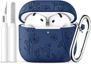 [Ouwegaga] Compatible with Apple AirPods 4 Case(2024), Soft Silicone Flower Print Engraved Full Protective Cover for AirPods 4 Case with Keychain, Compatible with AirPods 4th Generation Case (USB-C)
