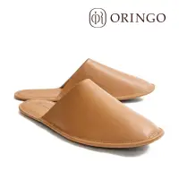 在飛比找momo購物網優惠-【ORINGO 林果良品】蠟感牛皮室內拖鞋 奶茶棕(男女共用