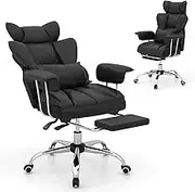 Giantex 180 kg Big & Tall Office Chair, Executive Desk Chair w/Retractable Footrest, Adjustable Height, Reclining Function, Lumbar Support, Ergonomic High Back Task Chair (Black)