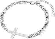 [Ailetop] Silver Cross Bracelets for Men,Stainless Steel Cross Bracelets for Men Boys Adjustable 5MM Cuban Link Bracelet for Men Mens Silver Cross Bracelet Jewelry