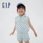 GAP 女幼童裝 LOGO寬鬆棋盤格無袖帽T-藍色棋盤格(402617)