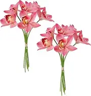 UIYIHIF 12 PCS Artificial Cymbidium Orchid Flower Bouquets for Vase, Silk Flower Bundles for Floral Arrangement, Faux Flower Bouquets for Home Wedding Holiday Party Decor (A)