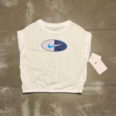 Nike Girls White Stretch Shirt Blue Purple Swoosh Logo NWT Girls 4