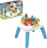 MEGA BLOKS Fisher-Price Toddler Blocks Toy Set, Build 'n Tumble Activity Table with 25 Pieces and Storage, 1 Figure, Blue, Ages 1+ Years