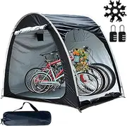 Bike Storage Shed,Bicycle Cover Tent,Heavy Duty Enlarged Style Two Doors Can Store 3-4 Bicycles Oxford Fabric Material,with Waterproof Coating,with Multi Tool and 2pcs Combination Lock (Black)