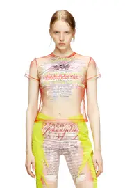 [Diesel] Diesel - Sheer top with lyrics print - T-Shirts - Woman - Pink M Pink