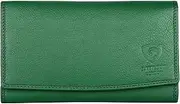 [J. Wilson London] Ladies RFID Protection Real Leather Purse Card Women Wallet Zip Coin Pocket (Green)