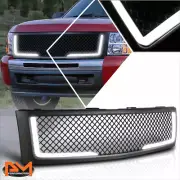 For 07-13 Chevy Silverado 1500 Pickup Diamond Mesh Front Bumper Grill w/LED DRL