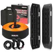 X-BULL 4WD Recovery Kit Snatch Strap Soft shackles Snatch Block Pulley With Recovery tracks Gen2.0 Black