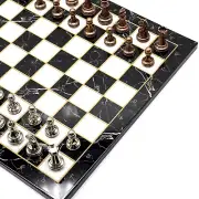 Black White Marble Pattern Wooden Chess Set and Metal Chess Pieces with Board