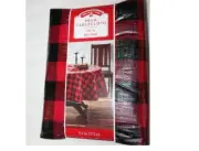 Holiday Time PEVA Tablecloth 70" round Red Black Buffalo Plaid