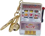 ａ aternee Mini Slot Machine Toy Keychain Mini Arcade Game Toy, Novelty with Bell Portable Fruit Machine Slot Pendant Gaming Gifts for Women Boys, Argent