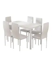 [Artiss] 7 Piece Wooden Dining Table Set in White